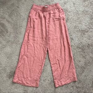 Abercrombie & Fitch Cropped Wide-Leg Pink Linen Blend Pants